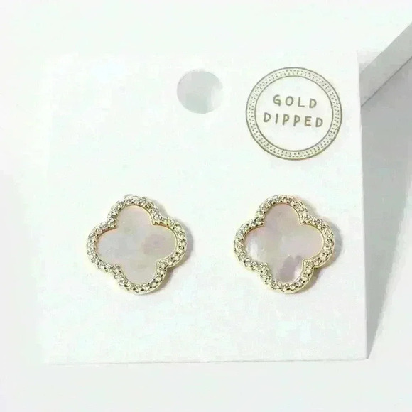 COPY - QUATREFOIL/CLOVER 14K GP STUD EARRINGS WITH PAVE CRYSTALS - Picture 2 of 2